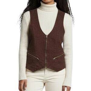 Bisou Bisou Brown Coated Western Vest Size Large Cotton Blend